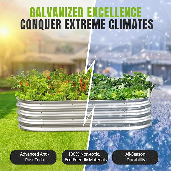 Sponvatt Raised Garden Bed - Outdoor Galvanized Raised Garden Bed Planter Boxes, Large Oval Metal for Gardening Planter Box Kit,Suitable for Vegetables,Herbs (Silver, 6x3x1 Ft)