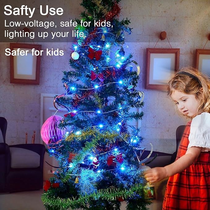 JMEXSUSS 2 Pack Blue Solar Fairy Lights Outdoor Waterproof, 200 LED 66FT Solar String Lights for Outside, 8 Modes Copper Wire Solar Christmas Lights for Garden Tree Patio Christmas Decoration