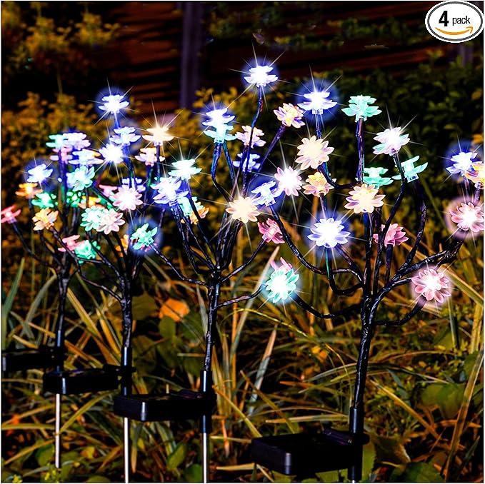 TONULAX Solar Garden Lights - Upgraded Landscape Tree Lights with Larger Solar Capacity, Decorative Light Outdoor for Pathway, Patio, Front Yard Decoration(4 Pack)