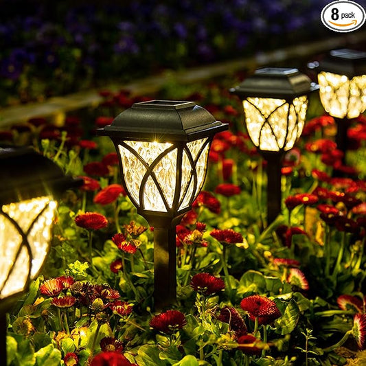 GIGALUMI Solar Lights Outdoor Waterproof, 8 Pack LED Solar Garden Lights, Solar Lights for Outside, Garden Decor for Yard, Patio, Landscape, Planter, Walkway (Warm White)