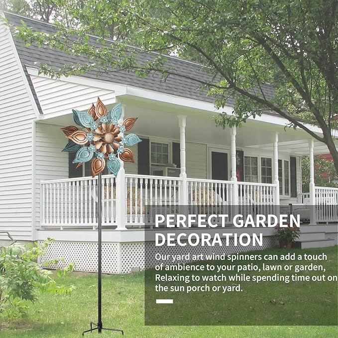 Decoroca Outdoor Wind Spinners Copper - 360 Degrees Metal Swivel Flowers&Leaves Wind Spinners for Patio, Lawn, Yard and Garden - for Classical Style - Festival Outdoor Decor