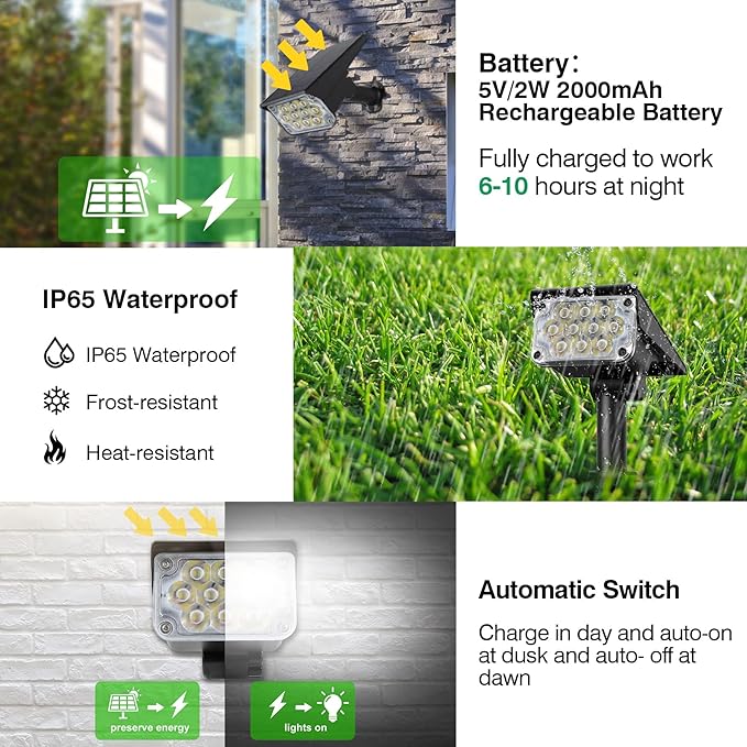 Solar Spot Lights Outdoor Color Changing, IP65 Waterproof RGB Lights, Auto On/Off Solar Landscape Spotlights with 10 LEDs for Garden Pathway Yard Holiday Decoration, 4 Pack