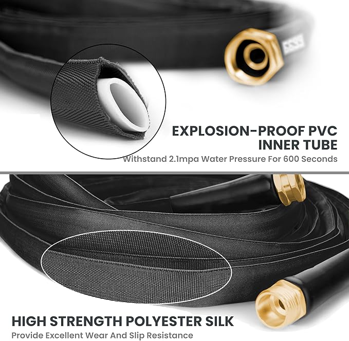 Giraffe Tools Garden Hose 25FT Lightweight Lay Flat Water Hose Kink Free Flexible Hose with 9 Spray Function Nozzle（Black）