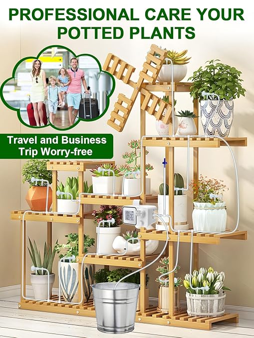 Automatic Watering System with Adjustable Drippers, Indoor Automatic Plant Waterer, Automatic Drip Irrigation Kit with Customize Schedule Water Timer for Balcony, Indoor Vacation Plant Watering