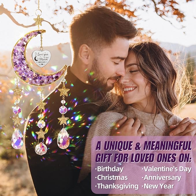 I Love You Gifts for Her Women Wife Girlfriend, Cool Moon Crystal Suncatcher Romantic Birthday Gifts Anniversary Wedding for Mom Her Grandma Wife Couples Wedding Engagement Gifts