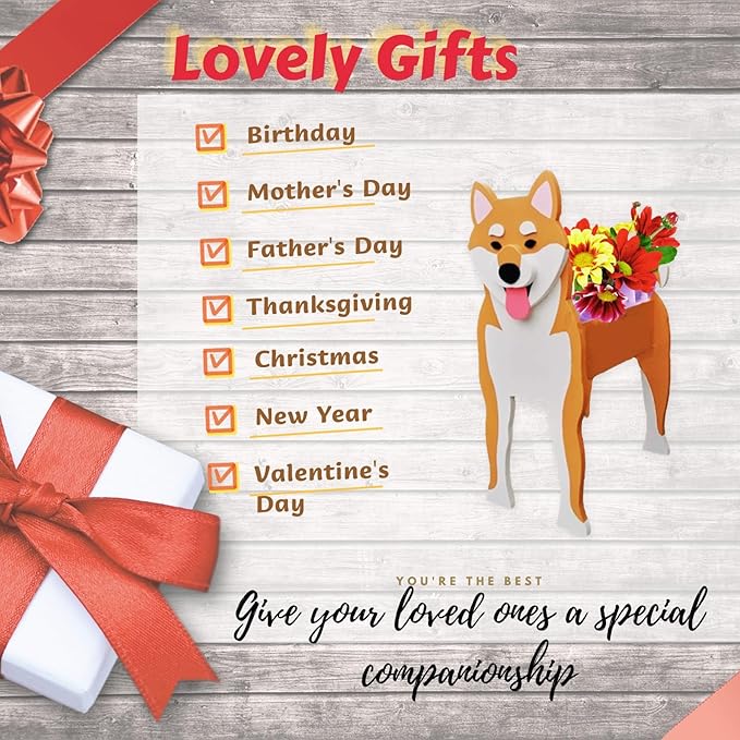 Shiba Inu Dog Planter Plant Pots,Cute Garden Dog Flower Planter,Dog Planters Birthday Gifts for Women,Office,Indoor/Outdoor Decor（9.45 * 5.71 * 12.13in）