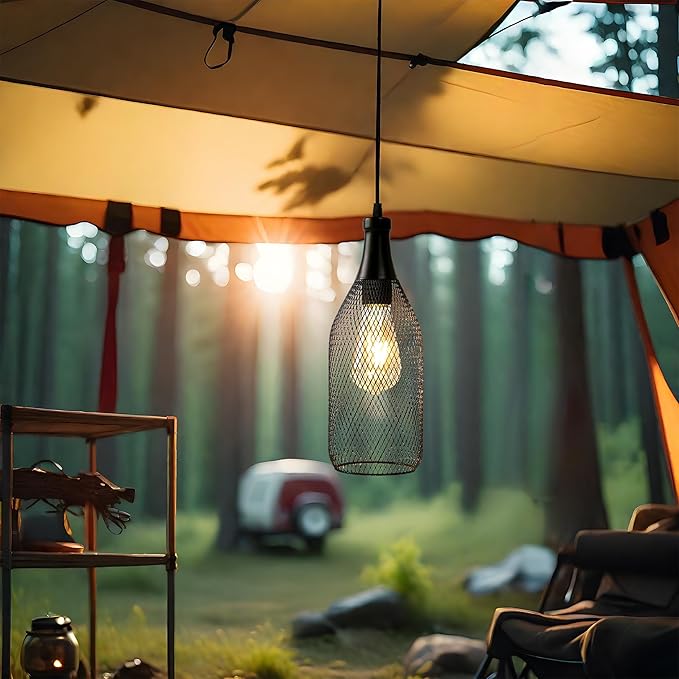 JHY DESIGN Hanging Lamp Black Battery Powered Decorative Pendant Lamp Metal Cage Battery Lamp with 6 Hours Timer for Bar Bedroom Garden Parties Patio Indoor Outdoor Living Room(Wine Bottle Shaped)