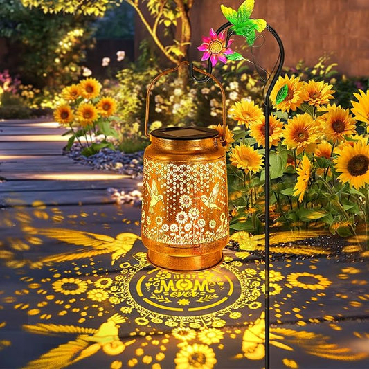 Hummingbird Solar Lanterns Outdoor Garden Decor, Birthday Gifts for Women Mom Grandma Hanging Metal Solar Lights Waterproof Decoration LED Lantern with Shepherd Hook for Outside Garden Yard Patio Lawn