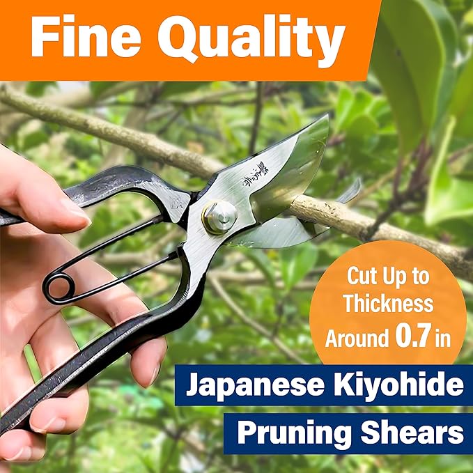 Japanese Kiyohide Pruning Shears - Professional Garden Shears, Bypass Pruners, Traditional Japanese Gardening Tools, Made in Japan, 7.8inch【YAMASAN】