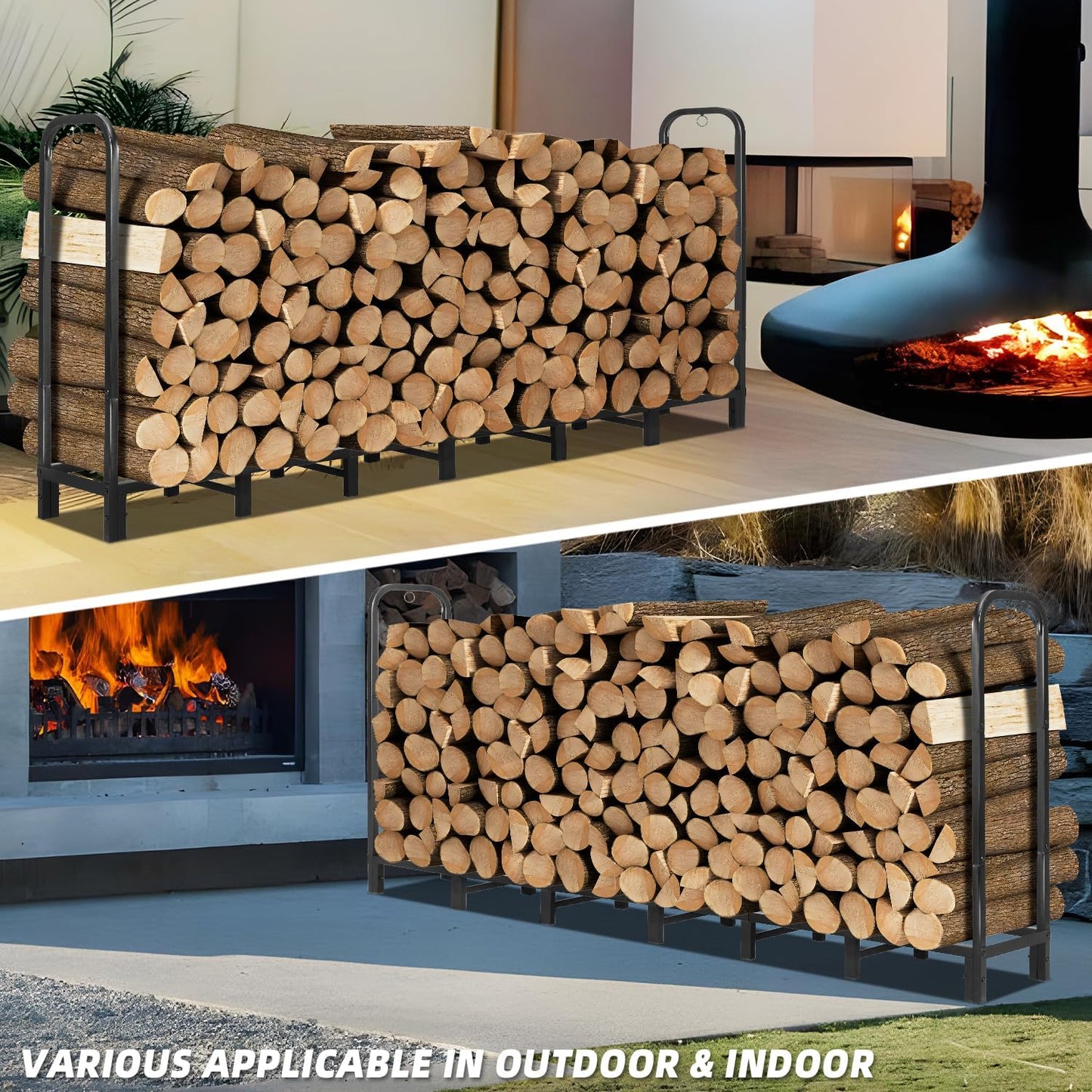 8FT Firewood Rack Holder,Heavy Duty Firewood Storage Log Rack for Outdoor&Indoor,Fireplace Wood Rack for Wood Storage
