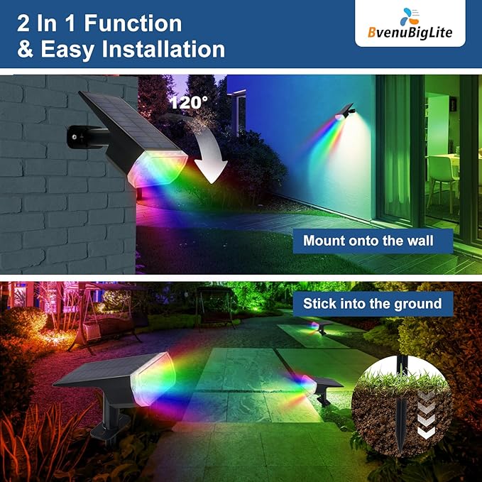 RGB Solar Lights for Outdoor: 7 Multicolor Solar Powered for Garden - Waterproof Led Spot Light Decorations for Yard - Dust to Dawn Uplighting Landscape Pathway Drive Patios 6PC