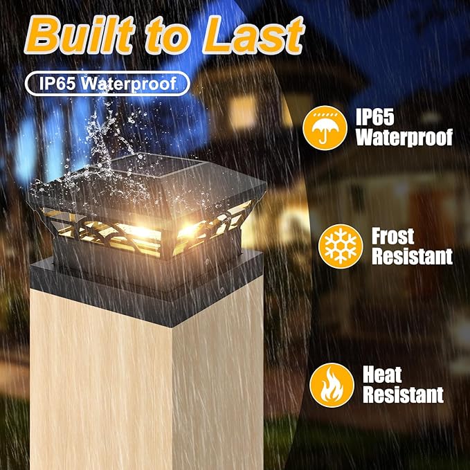 T-SUN Solar Powered Post Cap Lights Outdoor Waterproof for 4x4/5x5/6x6 Wooden/Vinyl Fences - Adjustable Warm/Cool White Modes for Deck, Mailbox, Garden, Porch, Patio, and Decorative Accents (6 Pack)