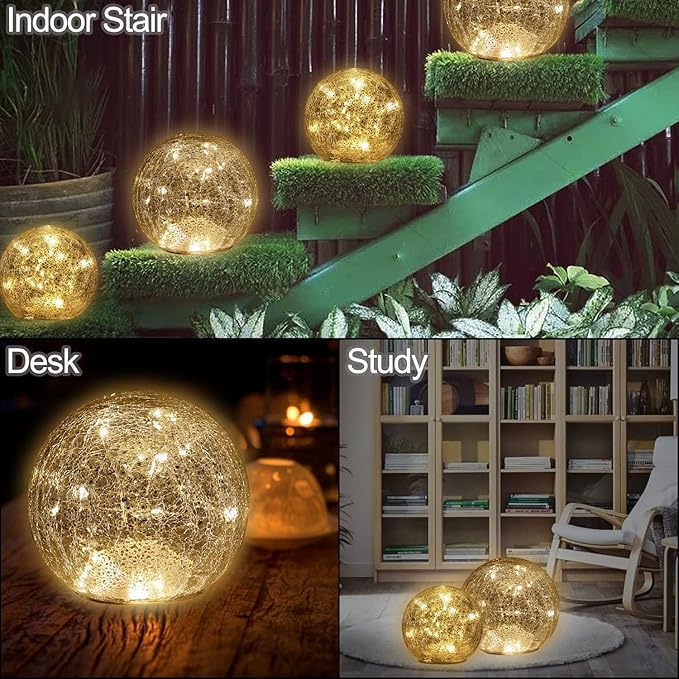 Mercury Crackle LED Glass Globe Ball Lamp with Timer, Battery Operated Night Light for Girls, Birthday, Halloween,Christmas - Decorative Gift for Home Warm White (with Timer)