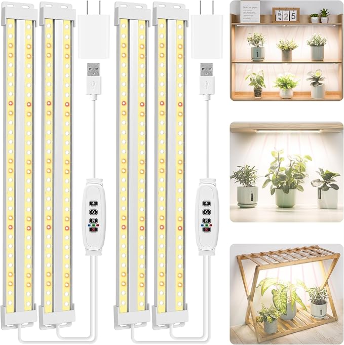 FOXGARDEN Dual-Row Grow Lights for Indoor Plants, 240 LEDs Grow Light Strip Full Spectrum, Plant Lights for Indoor Growing with 4/8/12H Timer, 10 Dimmable, Dual-Row LEDs Plant Grow Light, 2 Pack