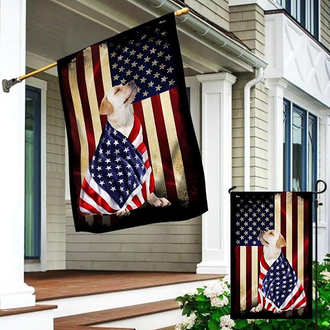 FLAGWIX Yellow Labrador Retriever House Flags, Patriotic Dog Decor American Flag - 4th of July Decorations for Home, Yard Decor, House Flag 30x40 - Double Sided, Heavy Duty Canvas Flag Indoor Outdoor