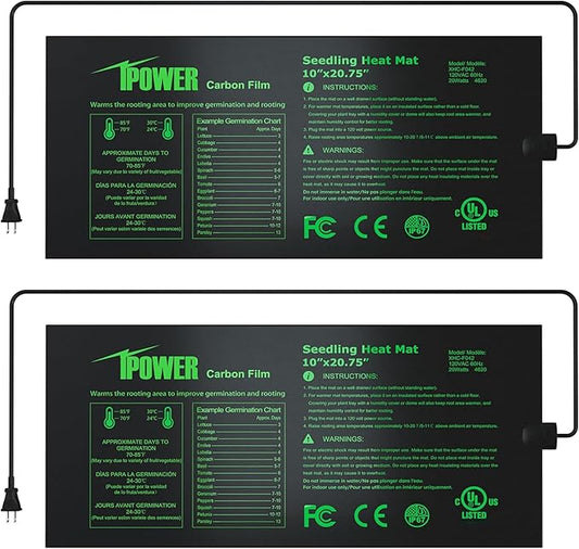 iPower 2 Pack 10" x 20.75" Seeding Heat Mat Upgraded Carbon Film Indoor Warm Hydroponic Plant Germination Starting Pad Durable Waterproof
