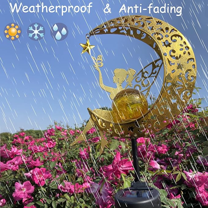 Solar Fairy Garden Decor for Outside,Solar Garden Lights Outdoor Decorative,Patio Fairy Garden Statues Decor,Yard Decor,Lawn Ornaments,Metal Yard Art,Unique Angel Gifts for Women,1PC