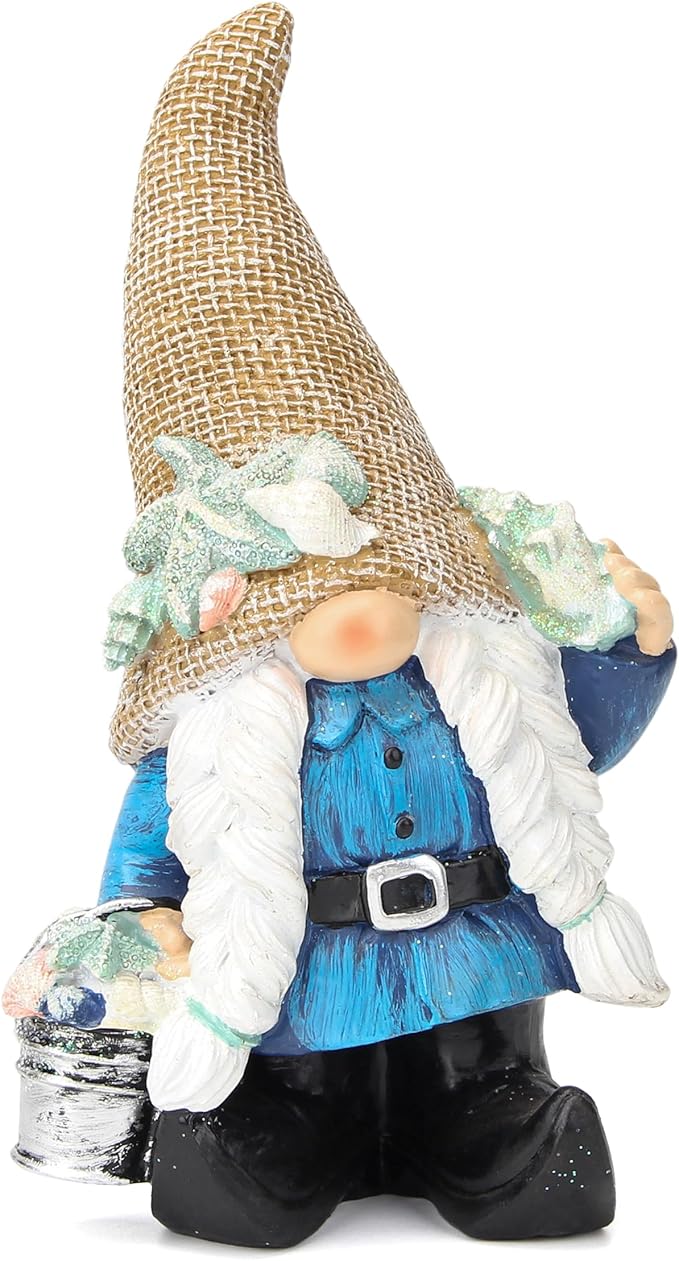 Leekung Gnome Statue Garden Decor - Ocean Gnome Figurine for Patio Lawn Yard Backyard Outdoor Indoor Home Decoration,Summer Gnomes with Shells Starfish,Swedish Beach elf tomte, for Women