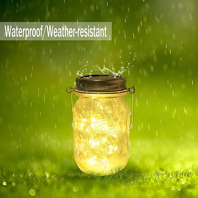 Solar Mason Jar Lid Lights, 10 Pack 30 LED Waterproof Firefly Fairy Lights with Hangers(No Jars), Outdoor Starry String Lights for Patio Yard Garden Wedding Lantern Decor (Warm White)