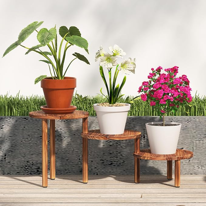 3 Tiers Plant Stand Indoor,Wood Plant Stands for Indoor Plants Multiple,Corner 3 Steps Ladder Plant Shelf High Low Flower Stand Planter Display Rack for Patio Balcony Living Room