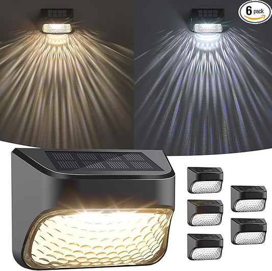 Solar Step Lights 30 LM, 2 Modes Solar Fence Light Waterproof for Wall, Rail, Porch, Backyard, Garden, Decorative Solar Lights for Outside, Garden Solar Lights Decorative 6 Pack
