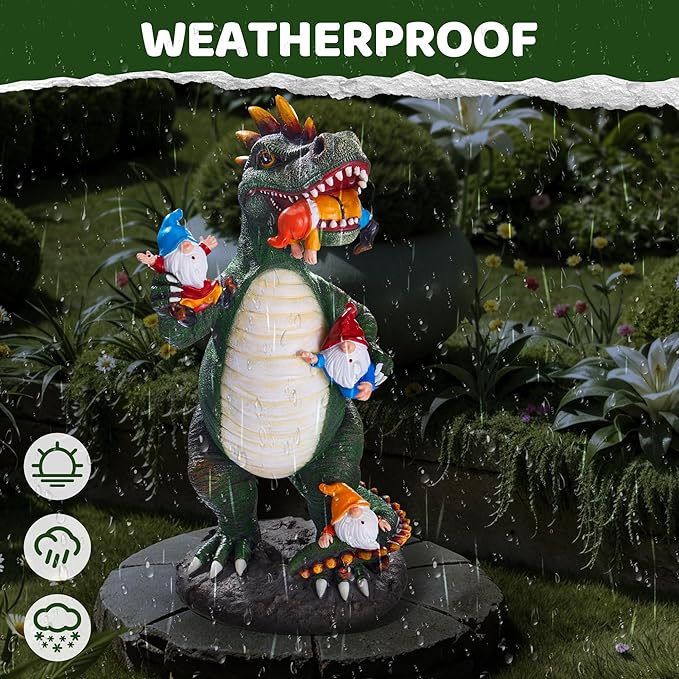 Dinosaur Eating Gnomes Garden Decor Statue - Funny Dinosaur Gnome Massacre Outdoor Decor for Yard, Patio, Lawn Ornaments - Garden Gifts for Mothers Day, Housewarming, Festival