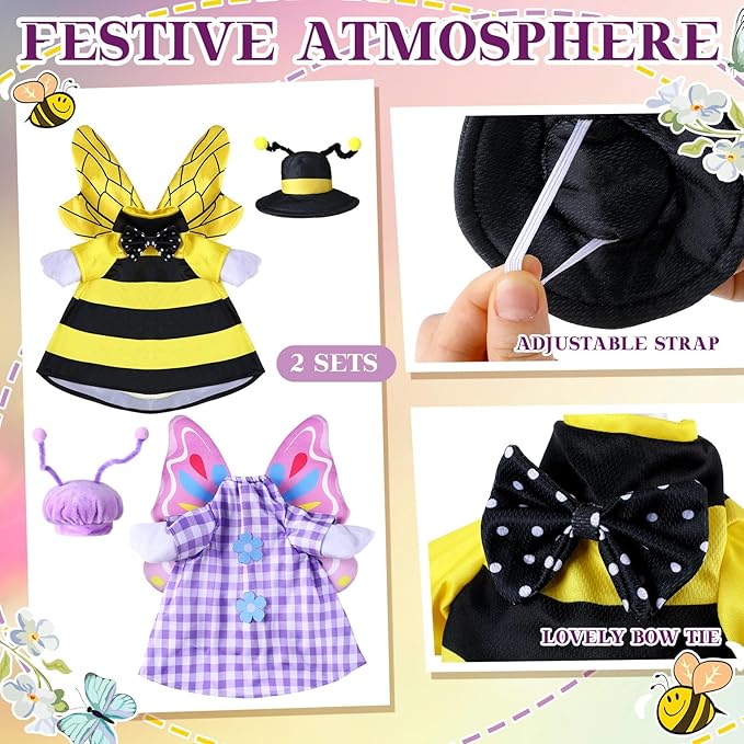 Frienda 2 Set Porch Goose Outfits Clothes 23 Inch Garden Raincoat Flag Bee Fishing Style Goose Costume for Lawn Patio Valentine's Day Decor