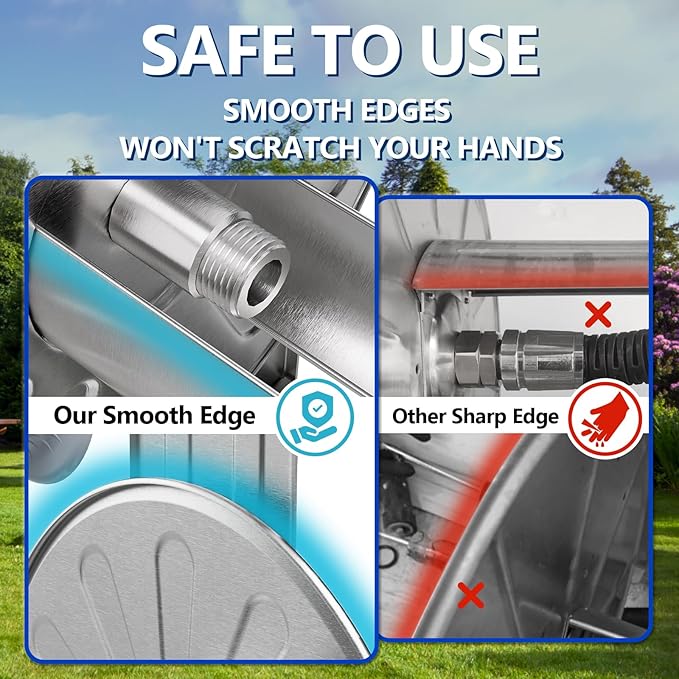 GREENER Stainless Steel Hose Reel For Outside,Wall Mount Garden Hose Holder Heavy Duty Metal Water Hose Reel, 3/4" Solid Connector with 5/8" Inlet Hose and Crank,80-Feet 1/2" Capacity