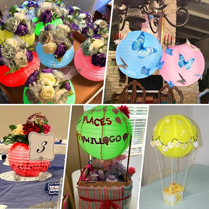 KNONEW 20 Pack Multicolor Outdoor Silk Lanterns Decorative, 10inch Waterprooof Outside Indoor Chinese Hanging Round Lanterns for Weddings, Birthdays, Parties Decoration (Multicolor)