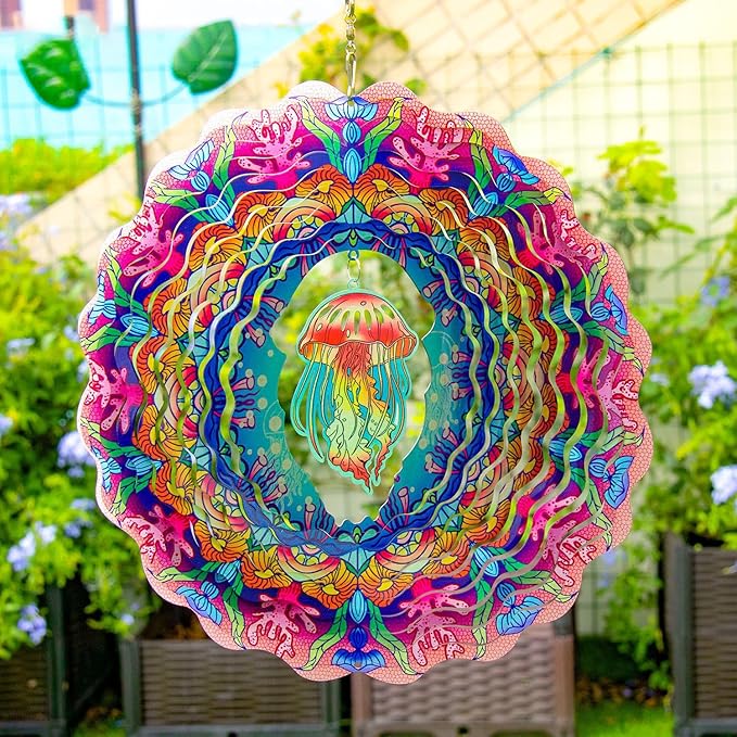 Jellyfish Wind Spinners Hanging Metal Wind Spinner for Outdoor & Indoor Decorations, Outdoor Decoration Wind Sculptures Art Decoration The for Family and friends12 inch