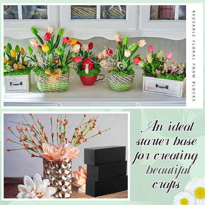 Lallisa 4 Pcs Reusable Floral Foam Blocks 9 x 3 x 3 Water Weather Resistant Dry Floral Foam for Artificial Flower Arrangements Outdoor Flower Boxes Outside Hanging Planters Wedding Home Decor (Black)