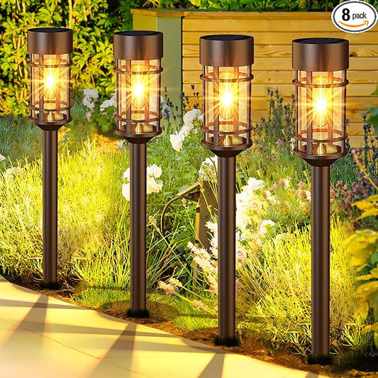 Solar Pathway Lights 8 Pack, Solar Lights Outdoor Waterproof IP65, Long-Lasting, Bright LED Outdoor Lighting Decor for Garden Yard Landscape Path