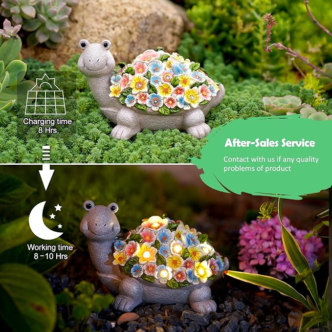Solar Turtle Garden Decor with Flowers: Outdoor Clearance Statues Lights for Outside Lawn Ornaments Porch Patio Balcony Yard – Birthday Gifts for Mom Grandma Women