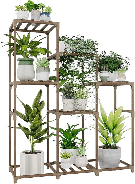Bamworld Tall Plant Stand Indoor Wood Plant Shelf Outdoor Tiered Plant Rack for Multiple Plants 5 Tiers 7 Pots Ladder Plant Holder Plant Table for Plant Pots Gardening Gifts