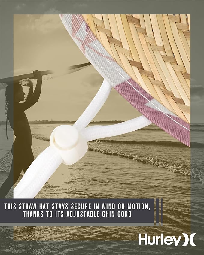 Hurley Women's Straw Hats - Real Straw Hat Medium Brim and Adjustable Chin Strap