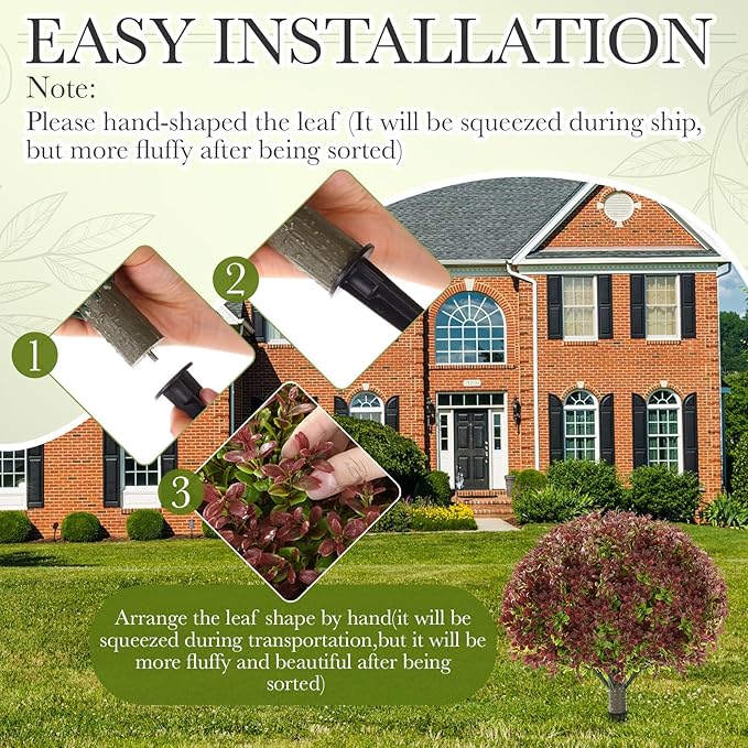 Yunlly 2 Pack 18" Artificial Boxwood Ball Bush Topiary Trees Fake Outdoor Plants, Realistic UV Resistance Faux Shrubs with Spike Greenery Topiary for Front Porch Garden Yard Patio Indoor (Dark Red)