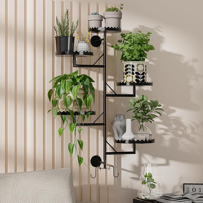 Rotating Window Plant Shelves indoor 5-tier Metal Plant Stand, Wall Plant holder for Multiple Plants indoors, Window Sill Gifts for Small Spaces, Stylish and Functional Indoor Plant Stand Black