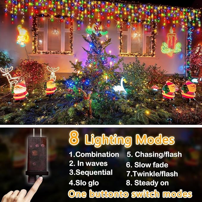 98FT 960LED Christmas Lights Waterproof 8 Modes Christmas Lights Outdoor Decoration with Memory and Timer Hanging Fairy Lights Plug-in Curtain String Lights for Holiday Party Wedding Home Roof