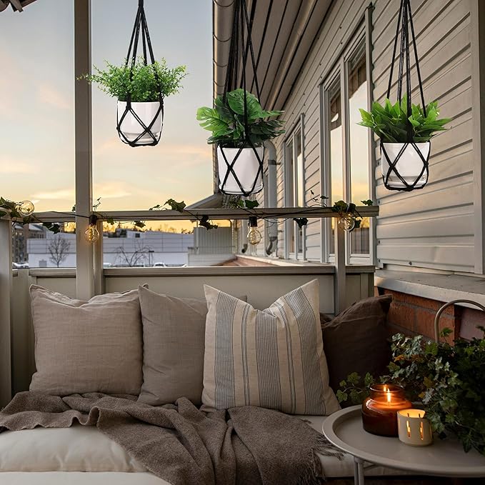 YIBOT 3 Pack Macrame Plant Hanger Indoor Hanging Planters for Indoor Outdoor Hanging Plant Holder with 3 x S Hooks for Garden Home Boho Decor 35"/29"/23" Black