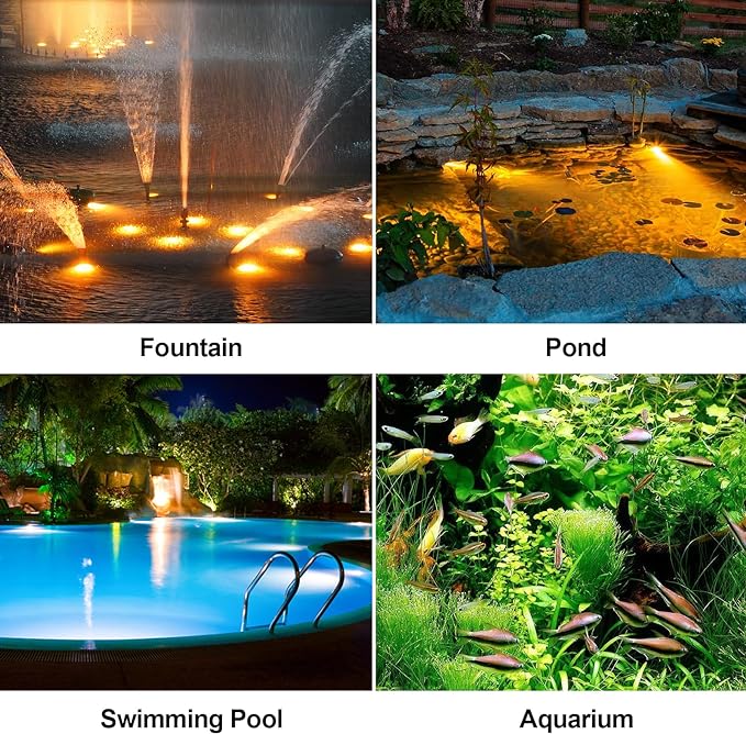 POPOSOAP Solar Pond Lights, 3-in-1 Warm White Underwater Pond Lights, IP68 Waterproof LED Landscape Spotlights for for Pond, Garden, Patio, Fountain, Pool, Waterfall Decoration(3 Head Lamp)