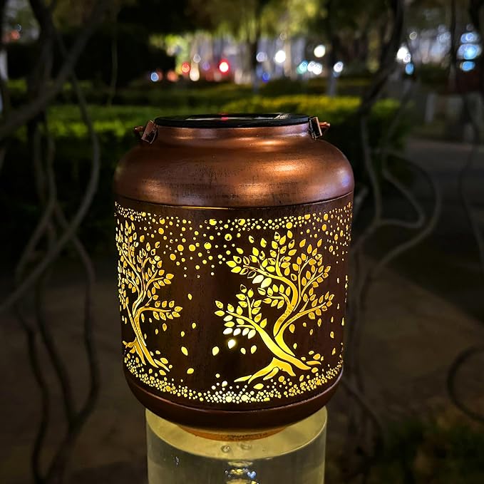 Solar Lanterns Outdoor, Waterproof Hanging Solar Lantern Garden Decor, Solar Lights for Backyard Porch Patio Table Yard Balcony Lawn Pathway, Tree of Life Gifts for Women Grandma Mom
