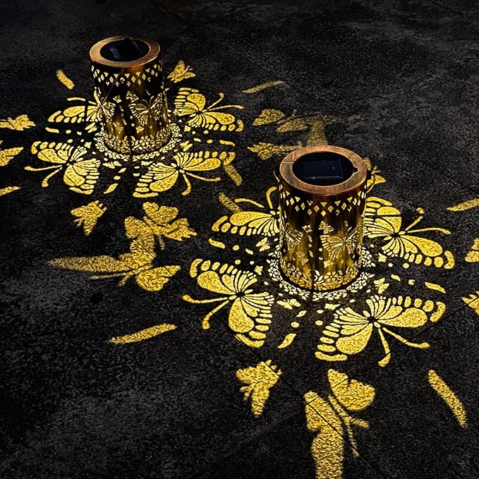 Solar Lanterns Outdoor Waterproof Butterfly Garden Decor Lantern Birthday Gifts for Women Mom Grandma, Hanging Lights Metal Decoration Outside for Yard, Patio, Backyard, Porch