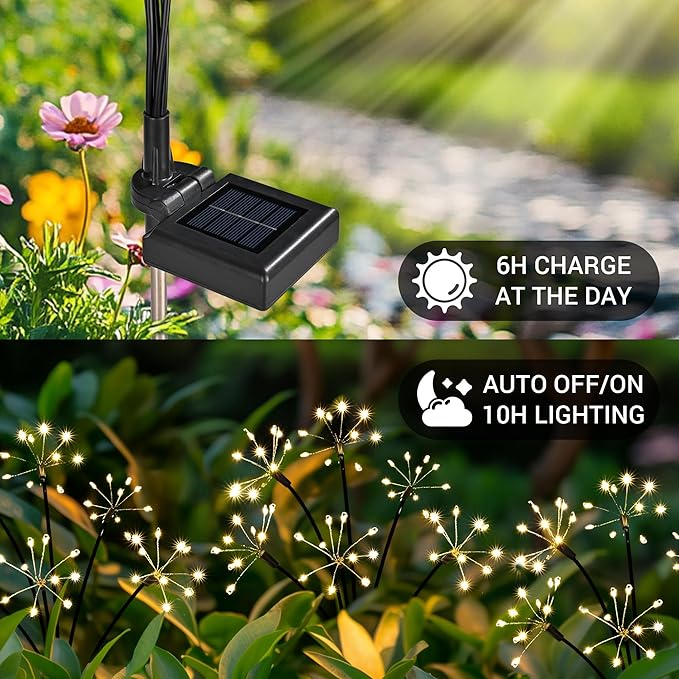 Solar Garden Decor Lights Outdoor, Solar Powered Lights Waterproof for Yard Patio Porch Flowerbed, Fairy Gardening Supplies Gifts Firwork(4 Pack Warm White)