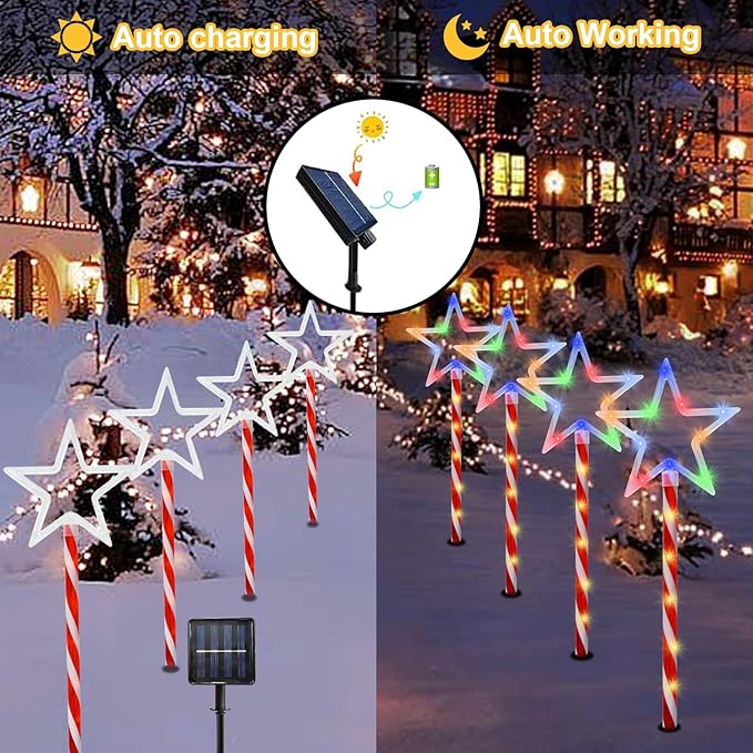 Solar Pathway Lights Outdoor, Landscape Multi-Color Pathway Star Lights with Red Stake, 8 Pack 120 LED Solar Walkway Light for Yard Path Garden Patio Lawn Decor