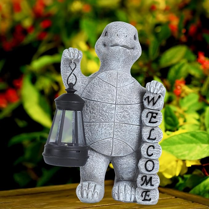 Turtle Solar Lights Outdoor Garden,Outdoor Solar Lights for Yard Decorations,Lantern Garden Decoration,Garden Decor,Turtle Garden Welcome Plaque Statue,-Unique Housewarming Gifts