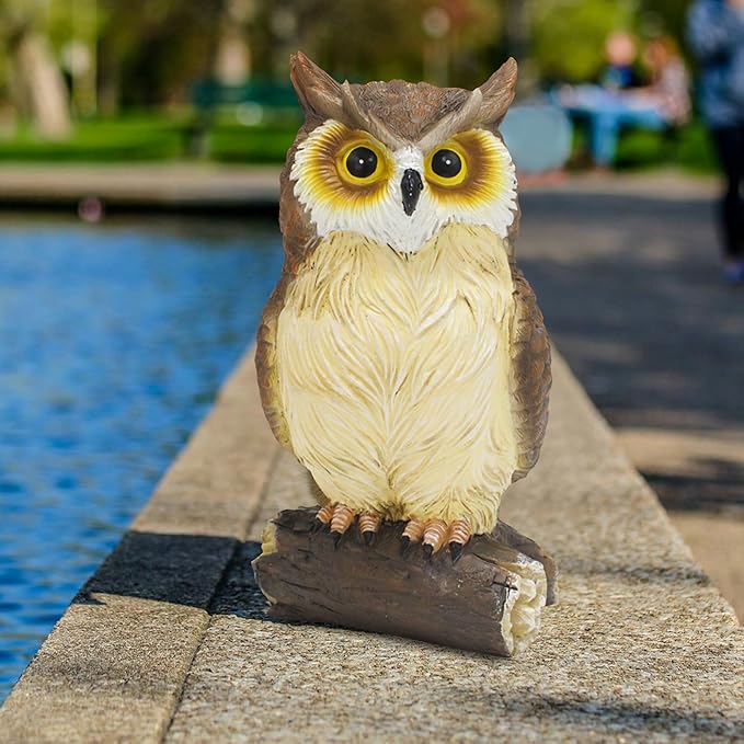 Outdoor Resin Owl Garden Statues, Figurine Sculpture-Owl Perched on Branch, Owl Decoration for Porch, Patio, Lawn, Yard, Whimsical Owl Table Bookshelf Ornament Accessories, Garden