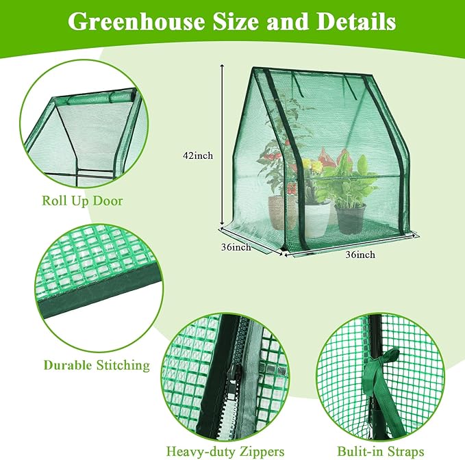 U'Artlines Portable Mini Greenhouse Small Green House with Waterproof Pad 36x36x42 Inch Plant Cover Tent for Garden Small Plants Indoor Outdoor, Green PE