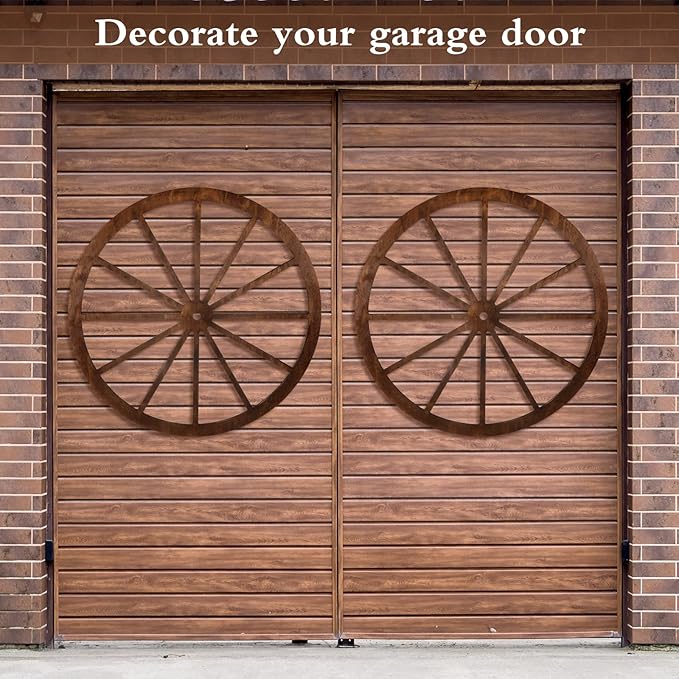 Wood Wagon Wheel Decorative Old Western Style Wagon Wheel Decor Vintage Rustic Wall Hanging Wood Cartwheel Decor for Garden Bar Patio Garage Farmhouse(30 Inch,Brown)