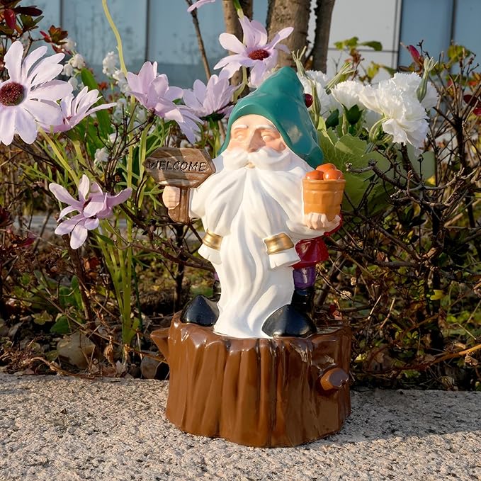 Bbiamsleep 8 Inch Garden Gnome Statue Resin Gnome Figurine with Welcome Sign Outdoor Garden Gnome with Tree Stump Gnome Lawn Statue for Indoor Outdoor Home Patio Yard Lawn Fairy Garden Decor