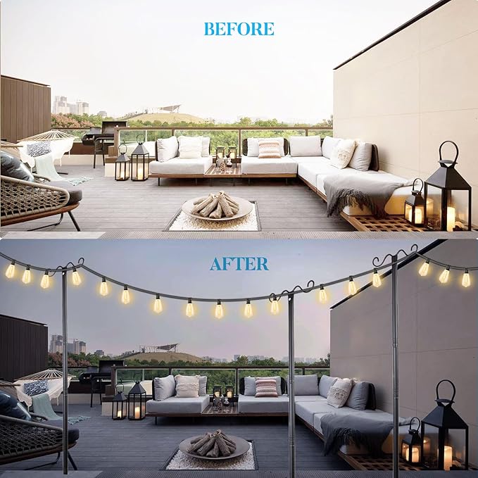 Lightdot Outdoor String Light Poles, 9FT Metal Patio Light Poles Post for Outside with Fork for Outside Hanging Backyard Garden, Deck Lighting Stand for Parties, Wedding, Halloween Decor -3Pack